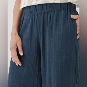 Pact Women’s Organic Coastal Double Gauze Wide Leg Pant Size M Navy Organic